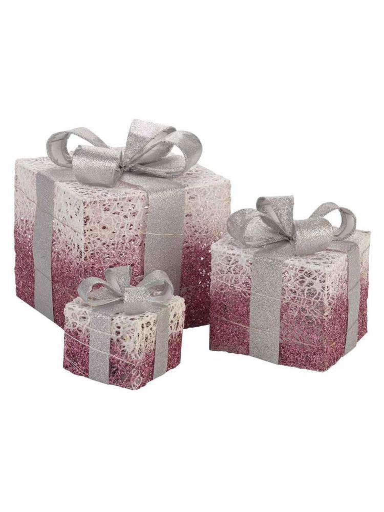 Lit Christmas Parcels | Set of 3 Sparkly Faux Gift Boxes Indoor Christmas Lights Lit Christmas Parcels