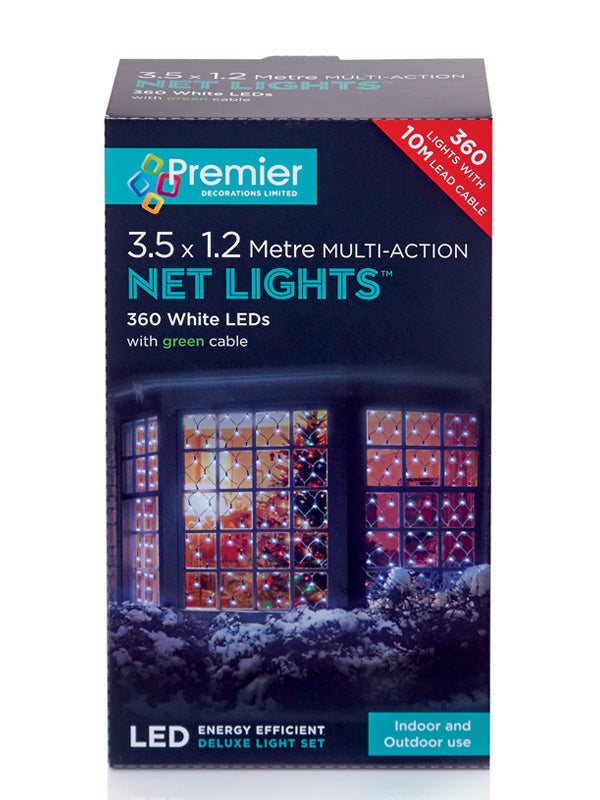 Net Lights | 3.5 x 1.2M 360 LED Multi-Action Net Christmas Lights – White Net Lights Net Lights