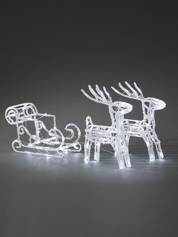 Outdoor Christmas Figures | Acrylic LED Reindeers & Sledge – White Outdoor Christmas Figures Outdoor Christmas Figures