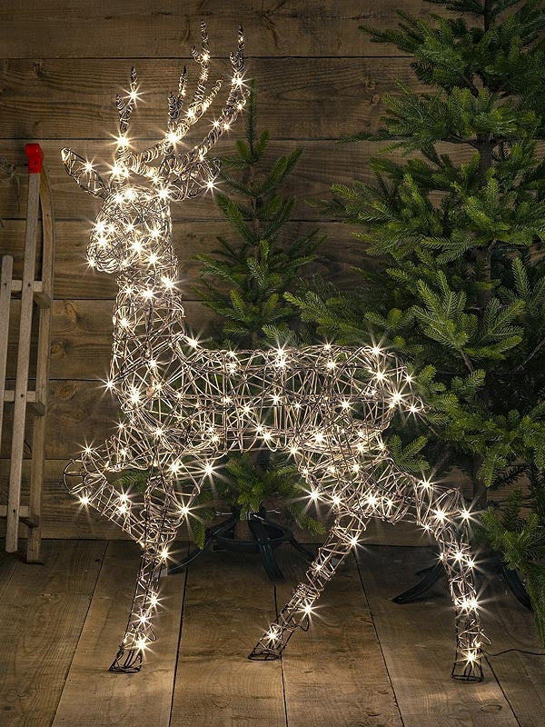 Outdoor Christmas Reindeers | 1.4M Standing Wicker Stag with 180 Warm White LEDs Outdoor Christmas Lights Outdoor Christmas Reindeers