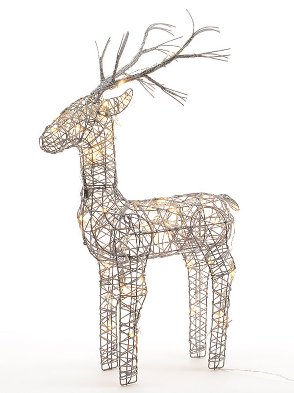 Outdoor Christmas Reindeers | 104cm Grey Wicker Reindeer with 72 Warm White LEDs Outdoor Christmas Lights Outdoor Christmas Reindeers