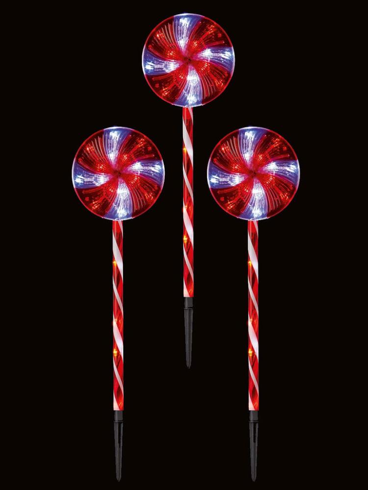 Path Lights | 3pc 70cm Lollipop Path Light with 8 Functions – Red/White LED Outdoor Christmas Lights Path Lights