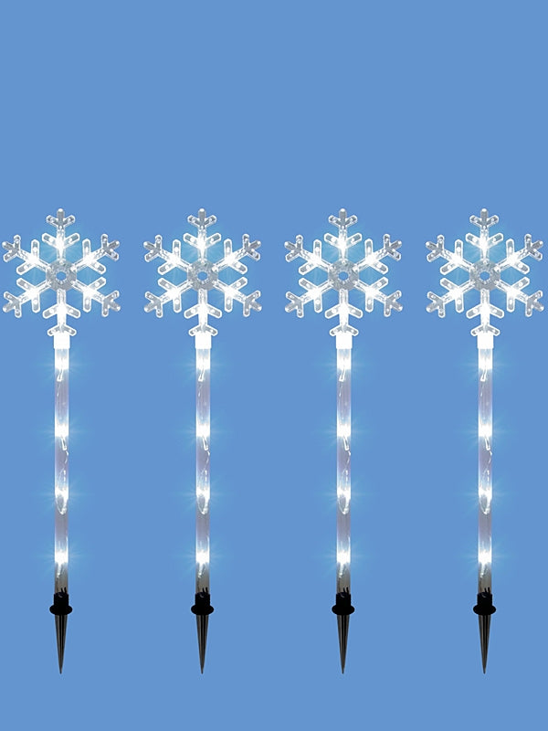 Path Lights | 4PC 40 LED Snowflake Stake Path Lights – White Outdoor Christmas Lights Path Lights