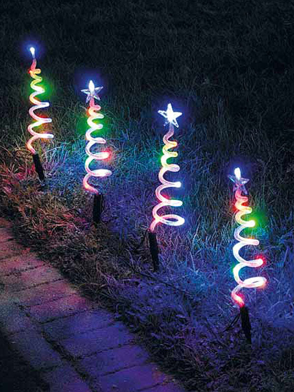 Path Lights | Set Of 4 LED Spiral Christmas Tree Path Lights – Multi-colour Outdoor Christmas Lights Path Lights