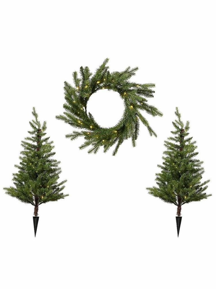 Pre-lit Artificial Christmas Trees | 90cm Allison Tree & Wreath Set with B/O Micro LEDs – Indoor & Outdoor Artificial Christmas Trees Pre-lit Artificial Christmas Trees