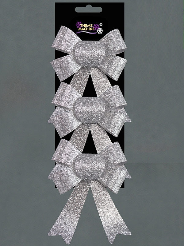 Ribbons & Bows | Pk 3 Silver Glitter Bows Christmas Decorations Ribbons & Bows