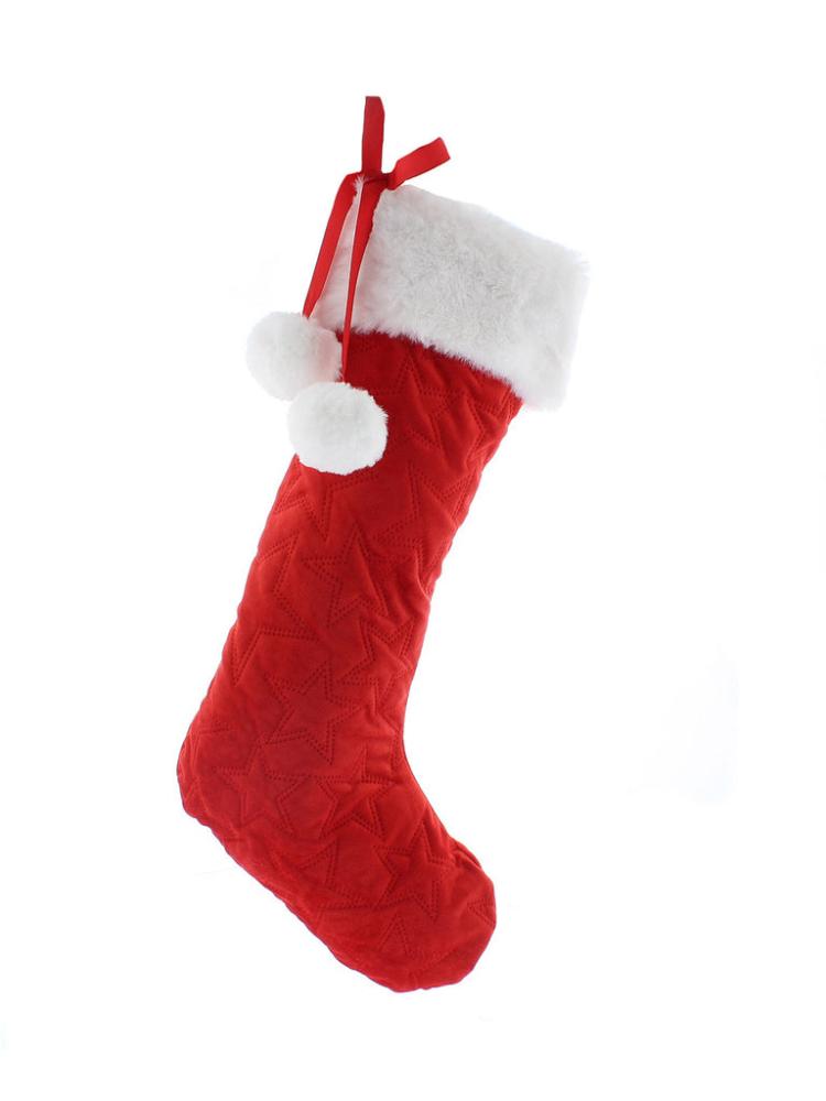 Sacks & Stockings | 48cm Red Star Embossed Stocking Christmas Decorations Sacks & Stockings