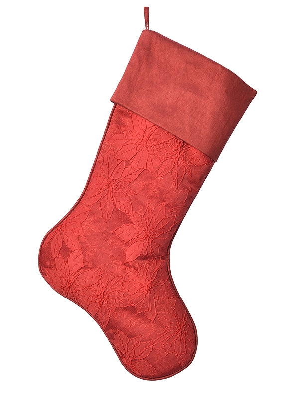 Sacks & Stockings | 51cm Red Christmas Stocking Leaf Design Christmas Decorations Sacks & Stockings