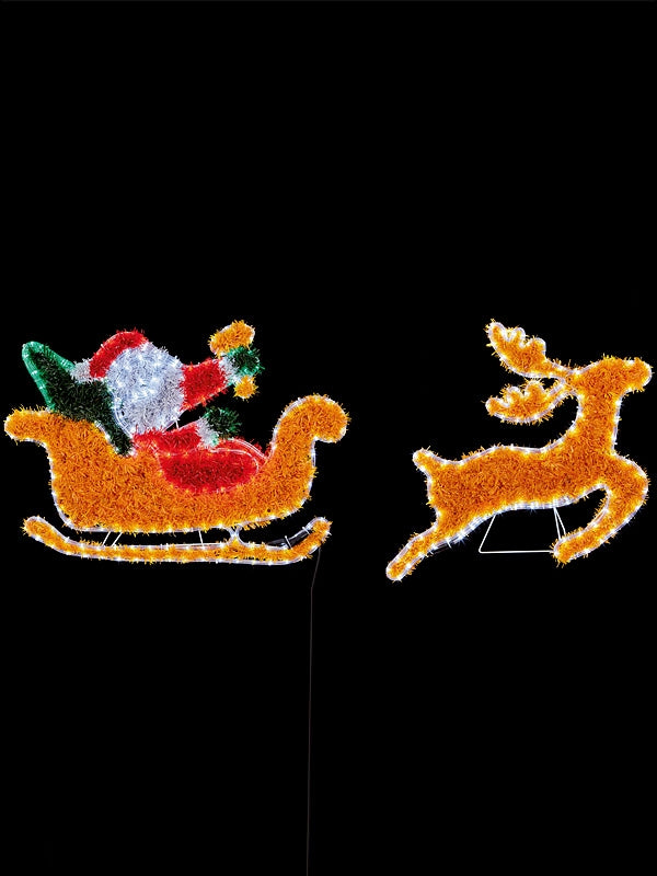 Silhouettes | 380 x 58cm Santa in Sleigh & 4 Reindeers Silhouette with 576 Multi Leds Outdoor Christmas Lights Silhouettes