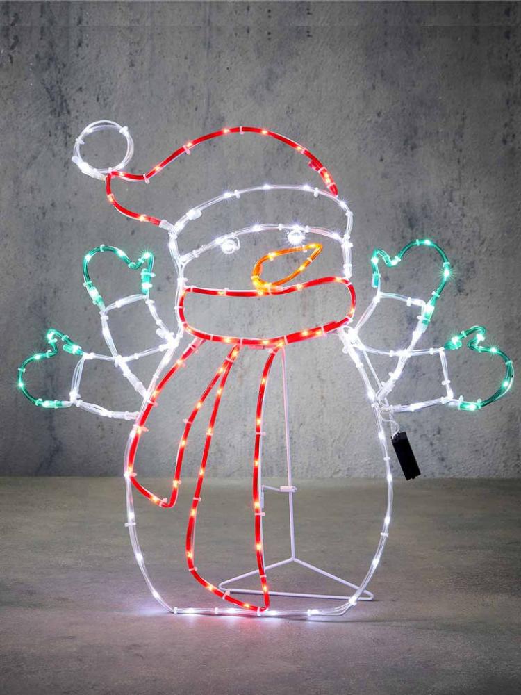 Silhouettes | 61 x 60cm Moving Ropelight Waving Snowman with 131 Multicolour LEDs Outdoor Christmas Lights Silhouettes