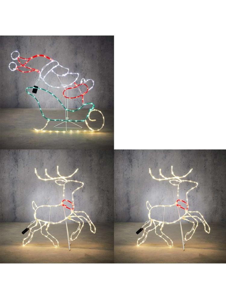 Silhouettes | 69 x 60cm Moving Ropelight – Santa with Deer with 309 Multicolour LEDs Outdoor Christmas Lights Silhouettes