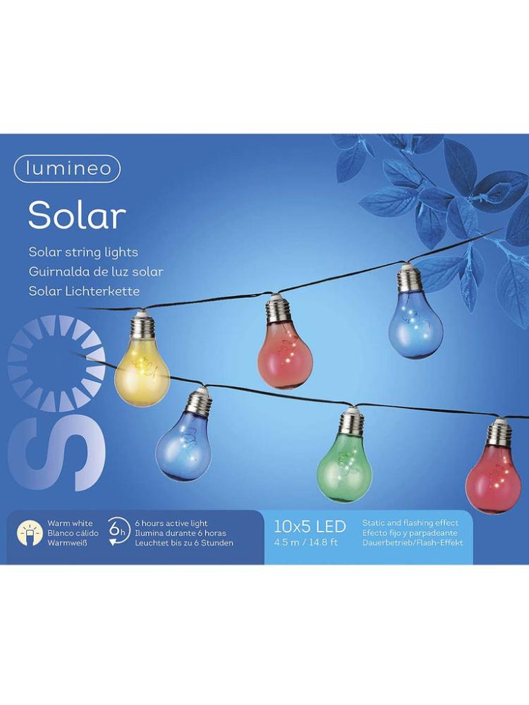 Solar Lights | Set of 10 Micro LED Solar Bulb String Lights – Multicolour Outdoor Christmas Lights Solar Lights