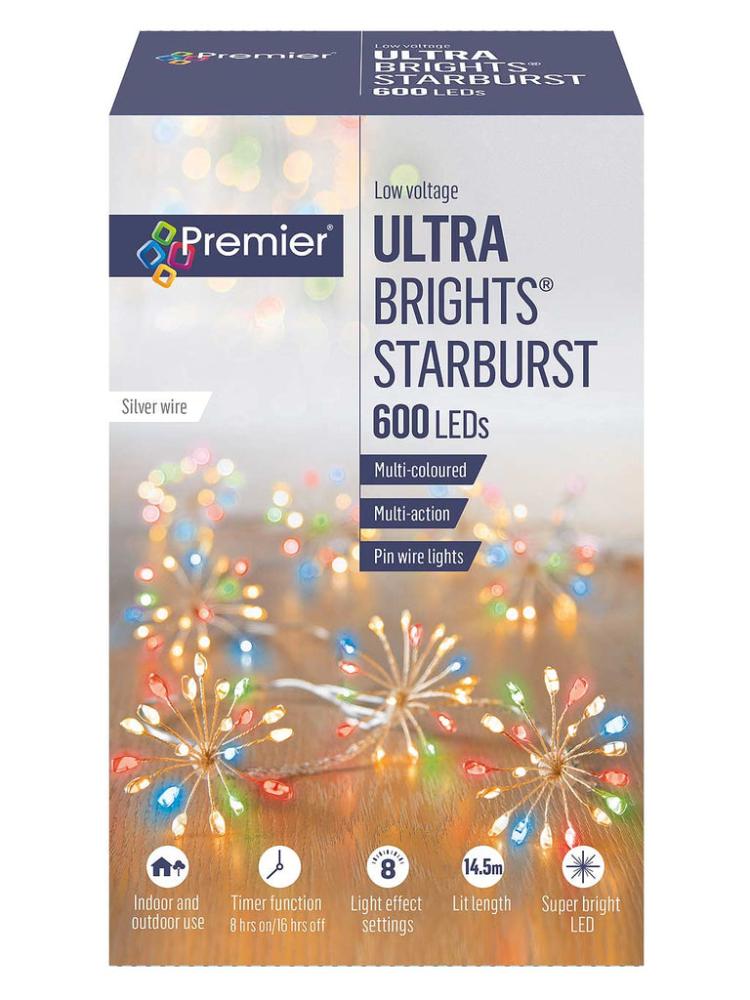 String Lights | 600 LED Multi-Action Ultrabrights with 30 Starbursts Outdoor Christmas Lights String Lights