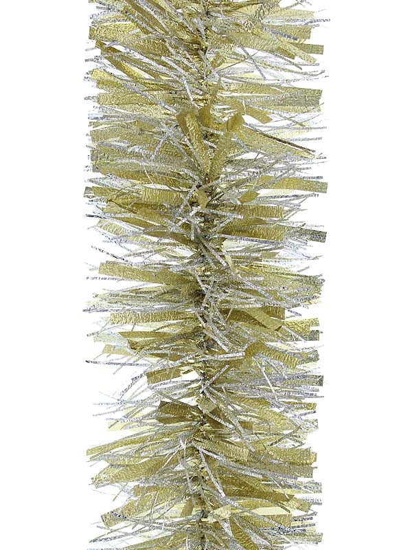 Tinsel | 200cm x 12.5cm Gold-Silver Cracked Ice Tinsel Christmas Decorations Tinsel