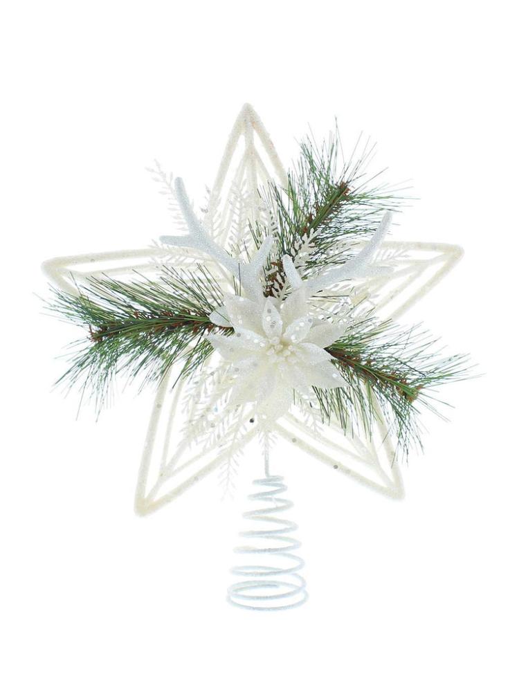 Tree Toppers, Skirts & Stands | 30cm Silver with Pine Detail Tree Topper Christmas Decorations Tree Toppers, Skirts & Stands