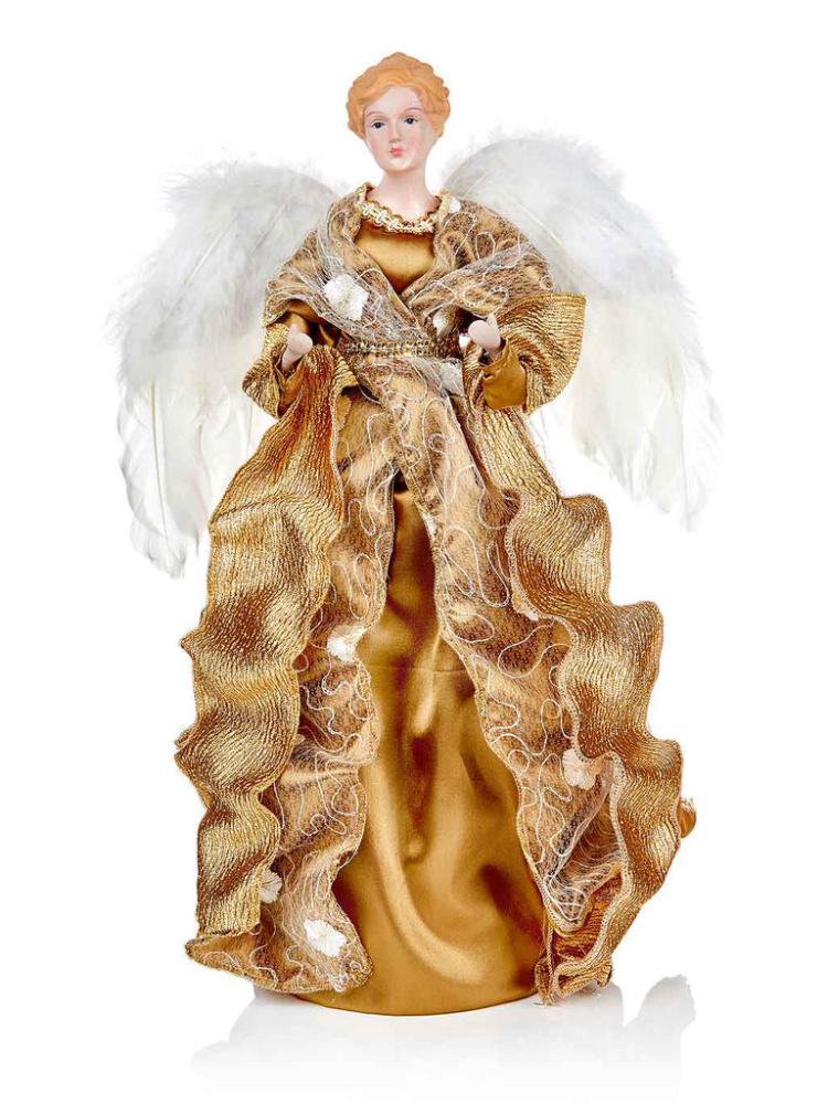 Tree Toppers, Skirts & Stands | 45cm Angel Tree Topper with Feather Wings Christmas Decorations Tree Toppers, Skirts & Stands