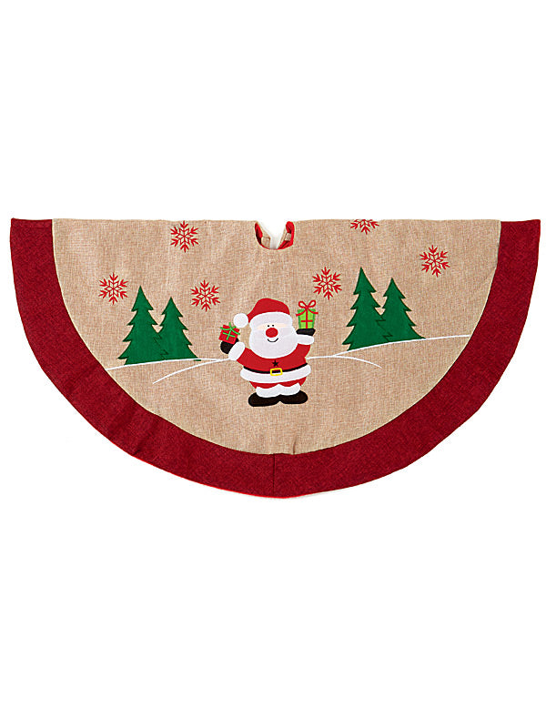 Tree Toppers, Skirts & Stands | 90cm Jute Tree Skirt with Santa Christmas Decorations Tree Toppers, Skirts & Stands