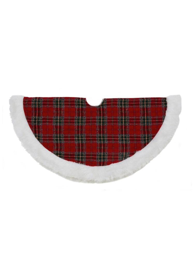 Tree Toppers, Skirts & Stands | 90cm Tartan Tree Skirt with Fur Edge Trim Christmas Decorations Tree Toppers, Skirts & Stands