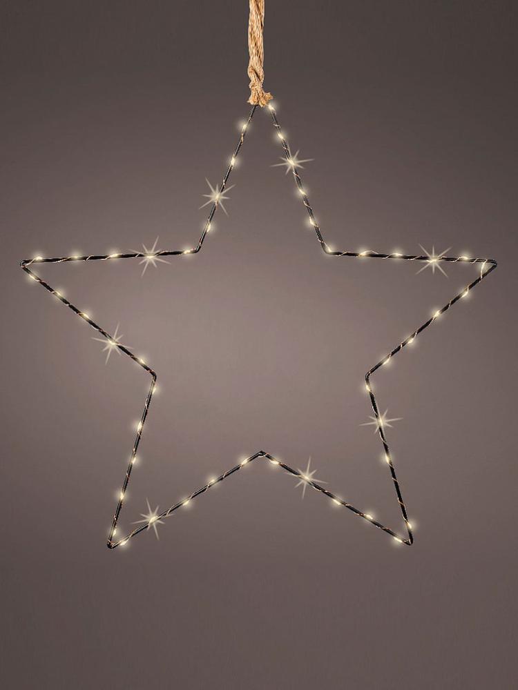 Window Silhouettes | 38cm x 35 Micro LED Iron Battery Operated Star – Warm White Indoor Christmas Lights Lit Christmas Decorations