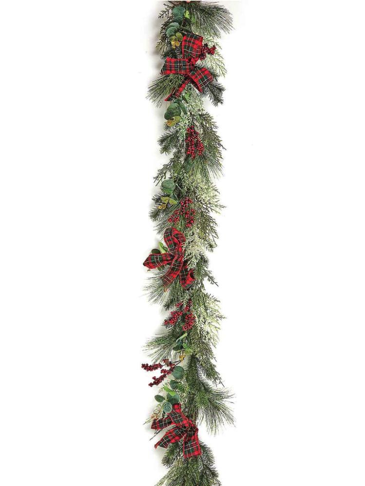 Christmas Garlands | 1.8M Tartan Bow Garland with PE Tips Christmas Garlands Christmas Garlands