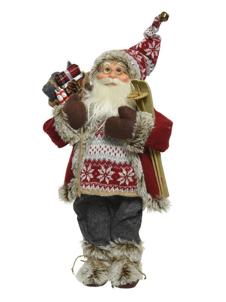 Decorative Christmas Figures | 60cm Santa Plush With Ski And Pine cone Christmas Decorations Decorative Christmas Figures