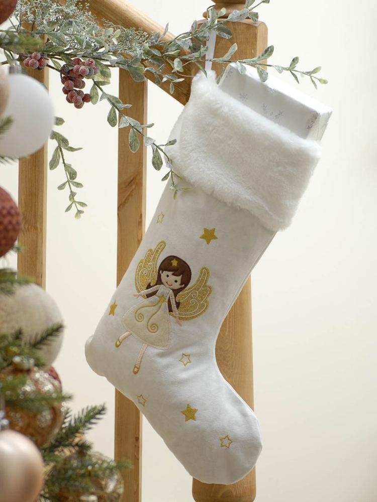 Sacks & Stockings | 48cm White And Gold Angel Stocking Christmas Decorations Sacks & Stockings