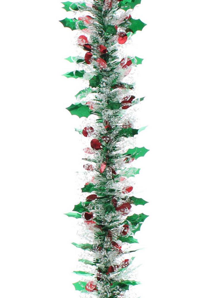 Tinsel | 200cm x 10cm Snowspot Loop/Red Green Holly Tinsel Christmas Decorations Tinsel