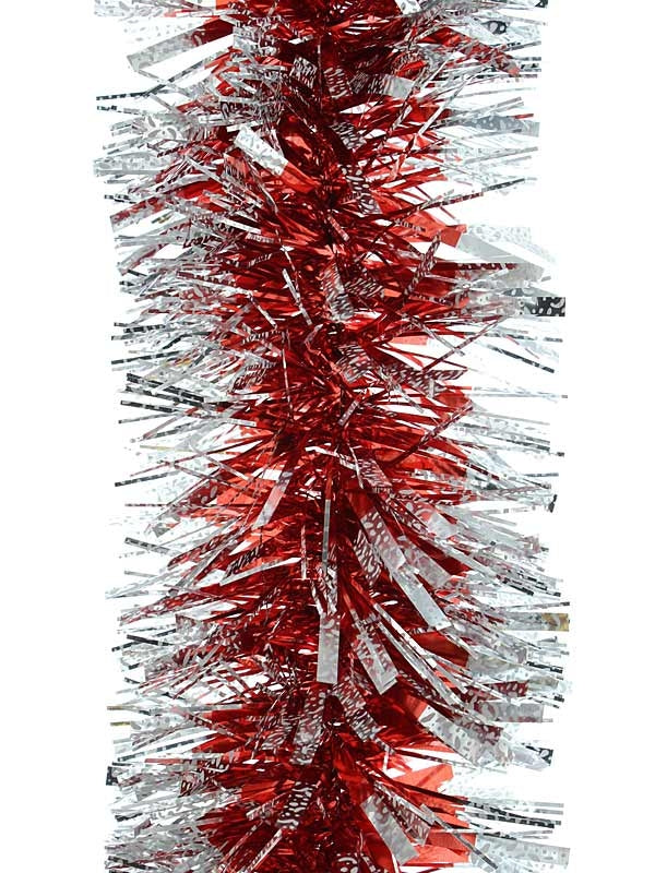 Tinsel | 2M x 120mm Red with Silver Dot Tip Chunky Tinsel Christmas Decorations Tinsel