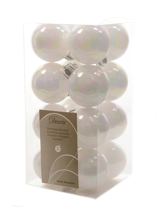 Tree Baubles | Pk 16 x 40mm Shatterproof Bauble – White-Iris Christmas Decorations Tree Baubles