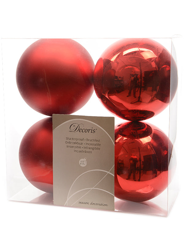 Tree Baubles | Pk 4 x 100mm Shatterproof Baubles – Christmas Red Christmas Decorations Tree Baubles