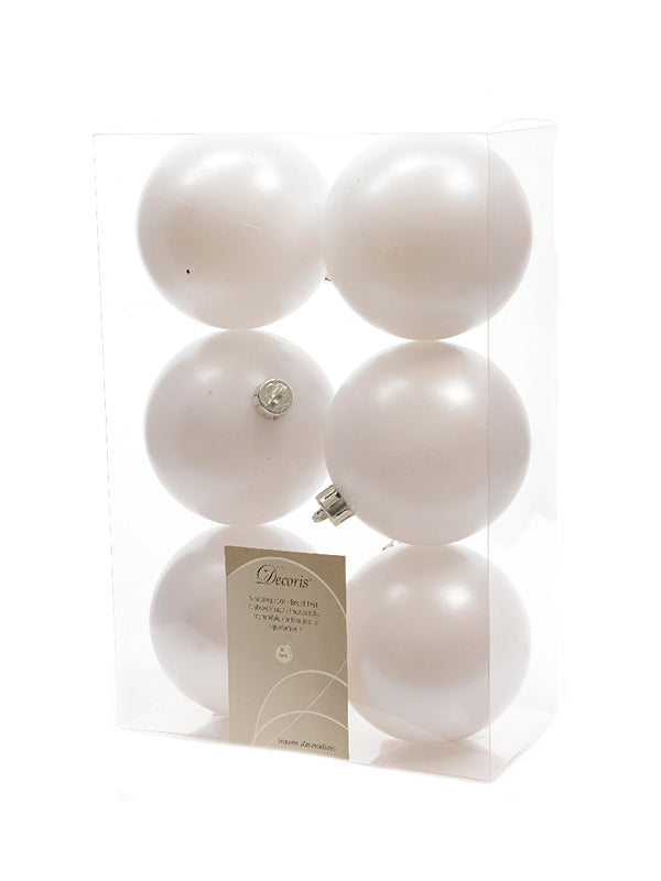 Tree Baubles | Pk 6 x 80mm Shatterproof Baubles – Winter White Christmas Decorations Tree Baubles