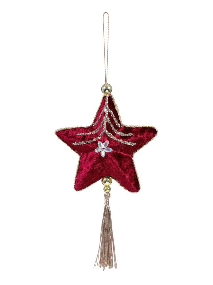 Tree Decorations | 11cm Velvet Star with Gold Tassel Hanging Dec Christmas Decorations Tree Baubles