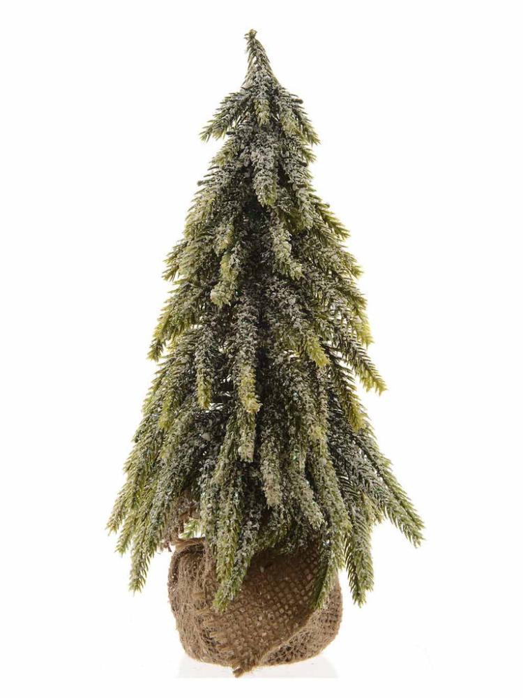 Mini Christmas Trees | 35cm Snowy Mini Tree in Jute Bag Artificial Christmas Trees Mini Christmas Trees