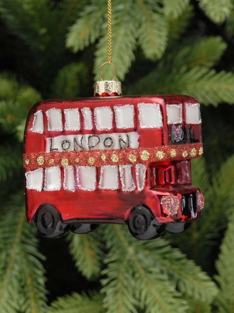 Tree Decorations | 9cm Glass London Bus Tree Decoration Christmas Decorations Tree Decorations