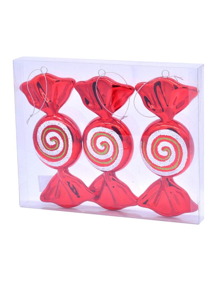 Tree Decorations | Pack of 3 x 19cm Red & White Glitter Swirl Candy Shape Christmas Decorations Tree Decorations