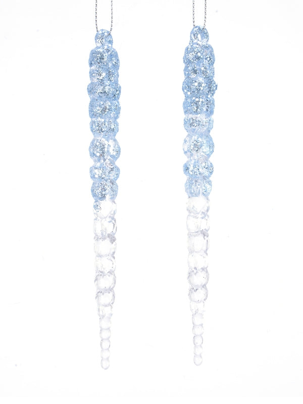 Tree Decorations | Set of 2 x 13cm Acrylic Icicle with Blue Glitter Christmas Decorations Tree Decorations